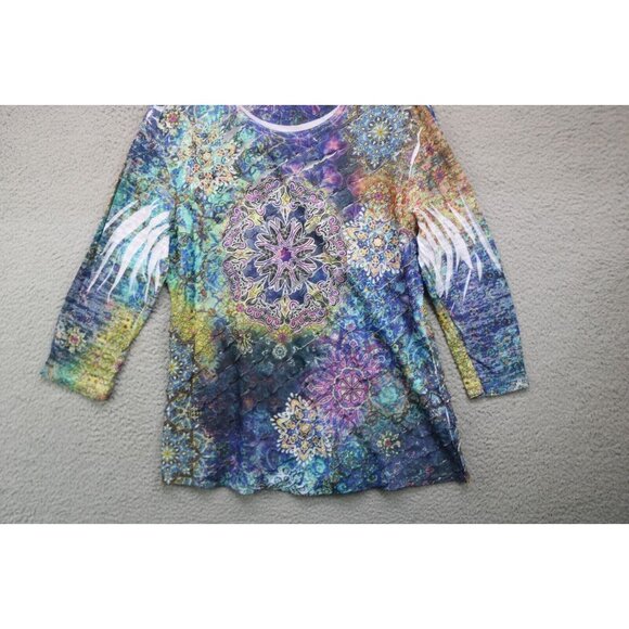 Jess & Jane 3/4 Sleeve Layered Mandala Colorful Top-Size Small-Wearable Art - Picture 3 of 11